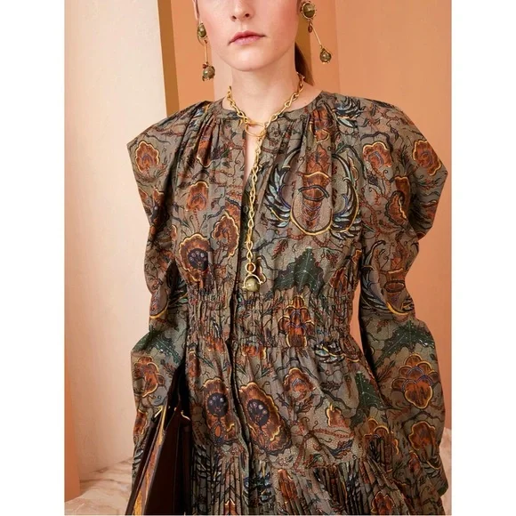 NWOT Ulla Johnson Midi Long-Sleeve Floral Anoush Cotton Dress - Picture 4 of 6